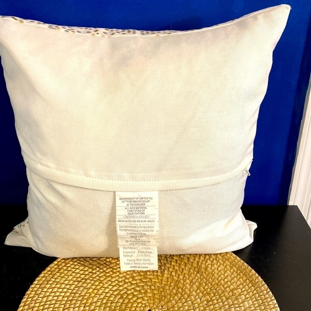 New Set of Two Gold Silver & White 100% Polyester Duck Feather Filled Pillows